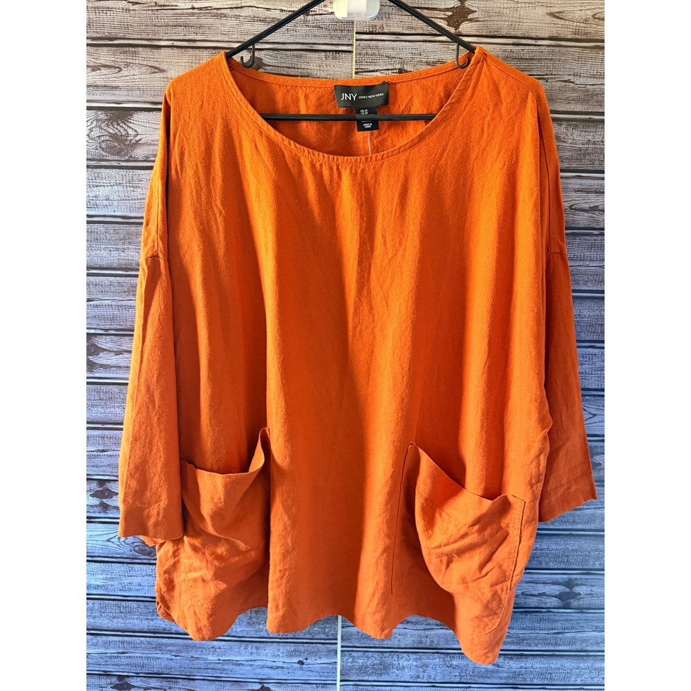 Jones New York Women's  Top Size 2X Burnt Orange Linen Blend Pockets NWT